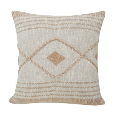 Ox Bay 20" x 20" Hand-Woven Tan/ White Geometric Organic Cotton Pillow Cover