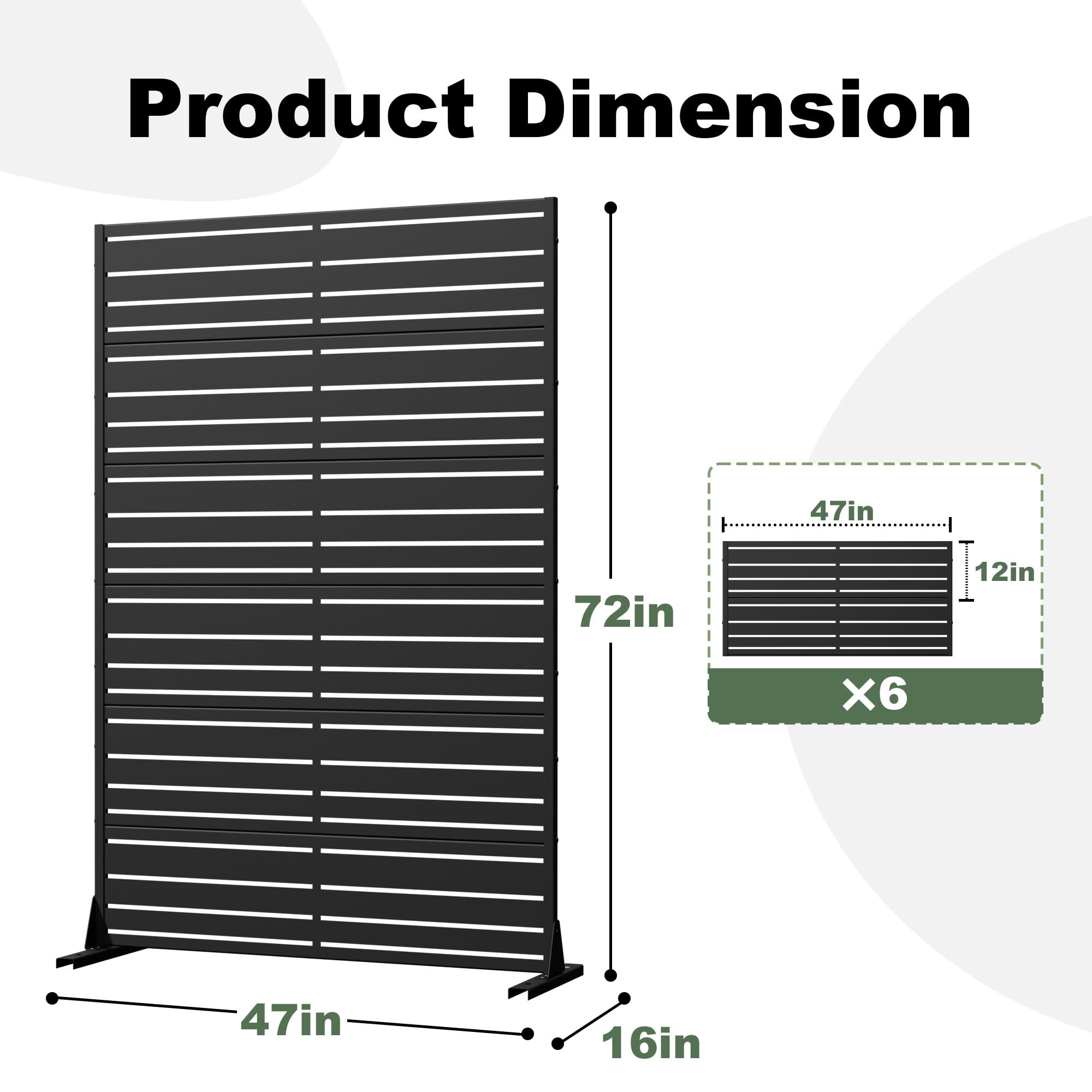 MAYEERTY 72"x47" Outdoor Privacy Screen, Black 6-Panel Galvanized Steel Louver Panel, Wide-Narrow Pattern, for Balcony Deck Garden