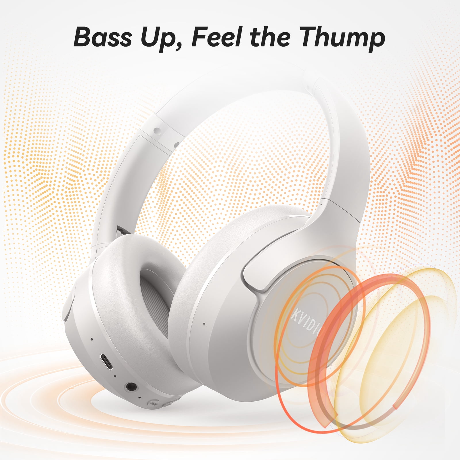 KVIDIO Active Noise Cancelling Headphones with Microphone, Deep Bass, 70H Running Time - Silver