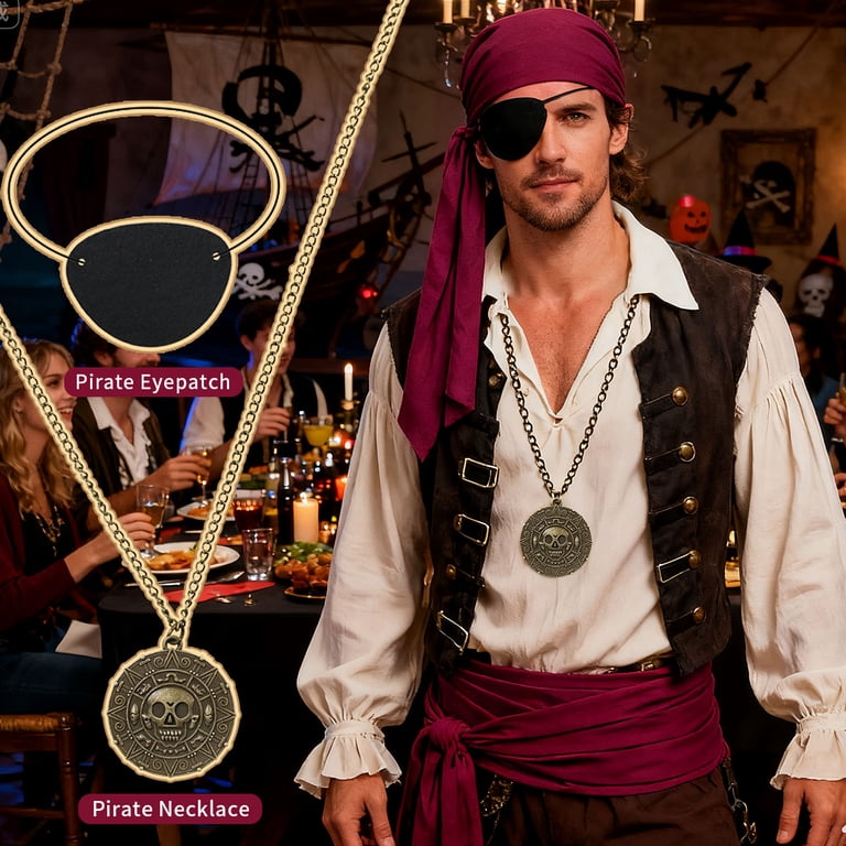 Pirate Costume Accessories Set Women Men Includes Bandana Belt Mask Jewelry Amazon.com: Prebene Mens Pirate Costume Accessories Set for  main image 4