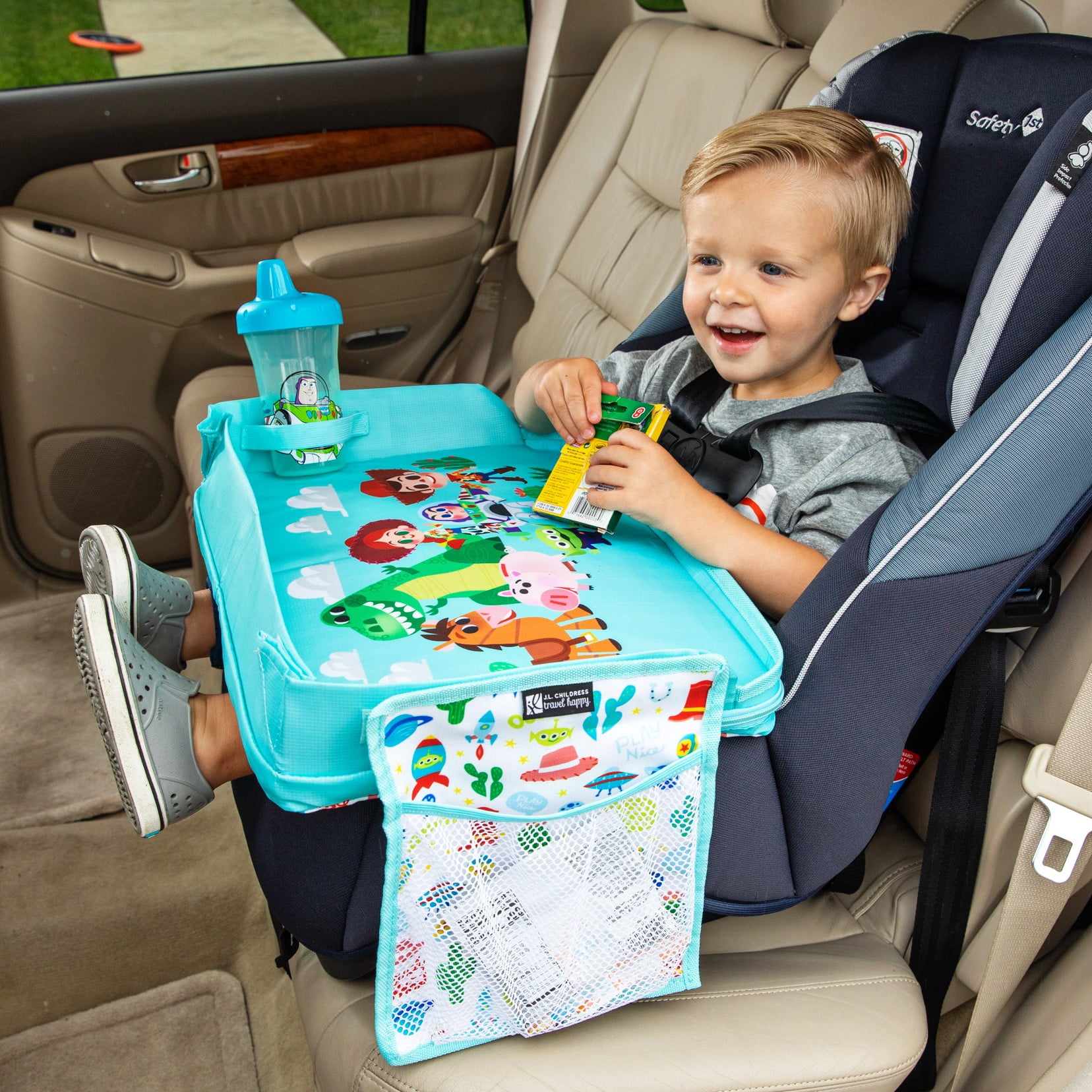 Disney Baby by J.L. Childress 3-IN-1 Kids Travel Tray & Tablet Holder - Car Seat Lap Tray Desk for Toddlers, Road Trip Essentials - Toy Story