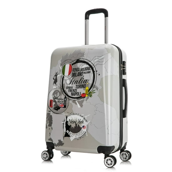 InUSA Print 24" Hardside Checked Luggage with Spinner Wheels, Handle and Trolley, World
