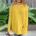 thumbnail image 2 of Long Sleeve Tunic Tops for Women Casual Plus Size Crew Neck Front 2 Pockets Plain T Shirts Basic Tees S-5XL (X-Large, Yellow), 2 of 6