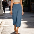 thumbnail image 7 of Womens Trendy High Waisted Wide Leg Capri Pants Flowy Elastic Waist Gaucho Trousers with Pockets Casual Lounge Vacation Pants Light Blue, 7 of 7