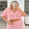 thumbnail image 6 of LYMAYTER Women Crochet Beach Cover Up 2 Piece Outfits Knit Short Sleeve Top Bodycon Long Skirt, 6 of 9