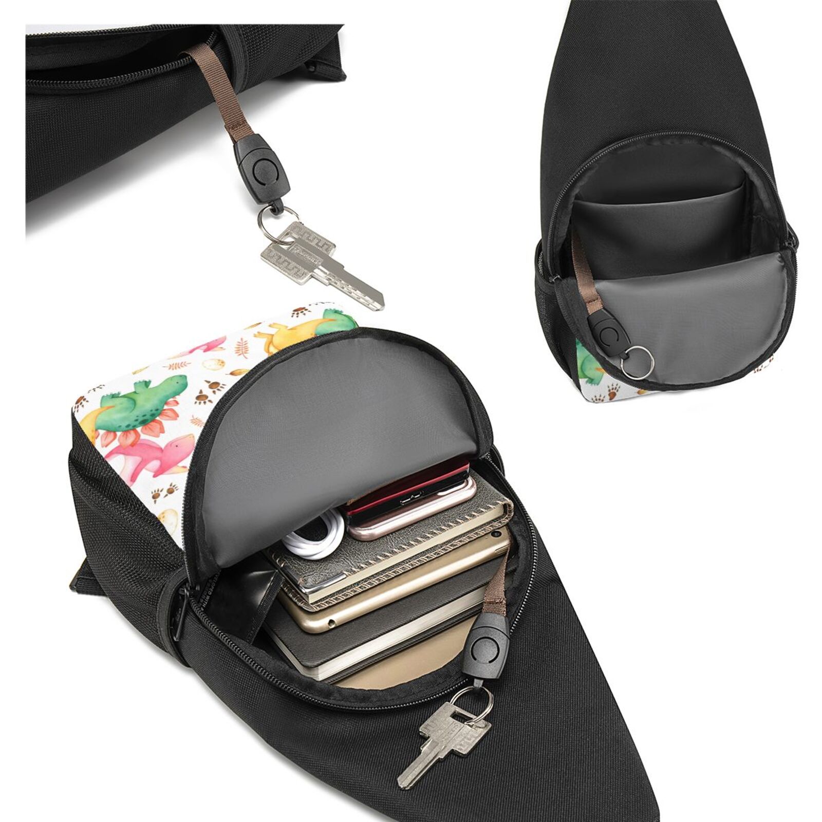 Xecao's Cute Baby Dinosaurs Print Sling Bag: A Versatile Chest, Shoulder, and Crossbody Backpack for Casual Days Out, Perfect for Both Men and Women