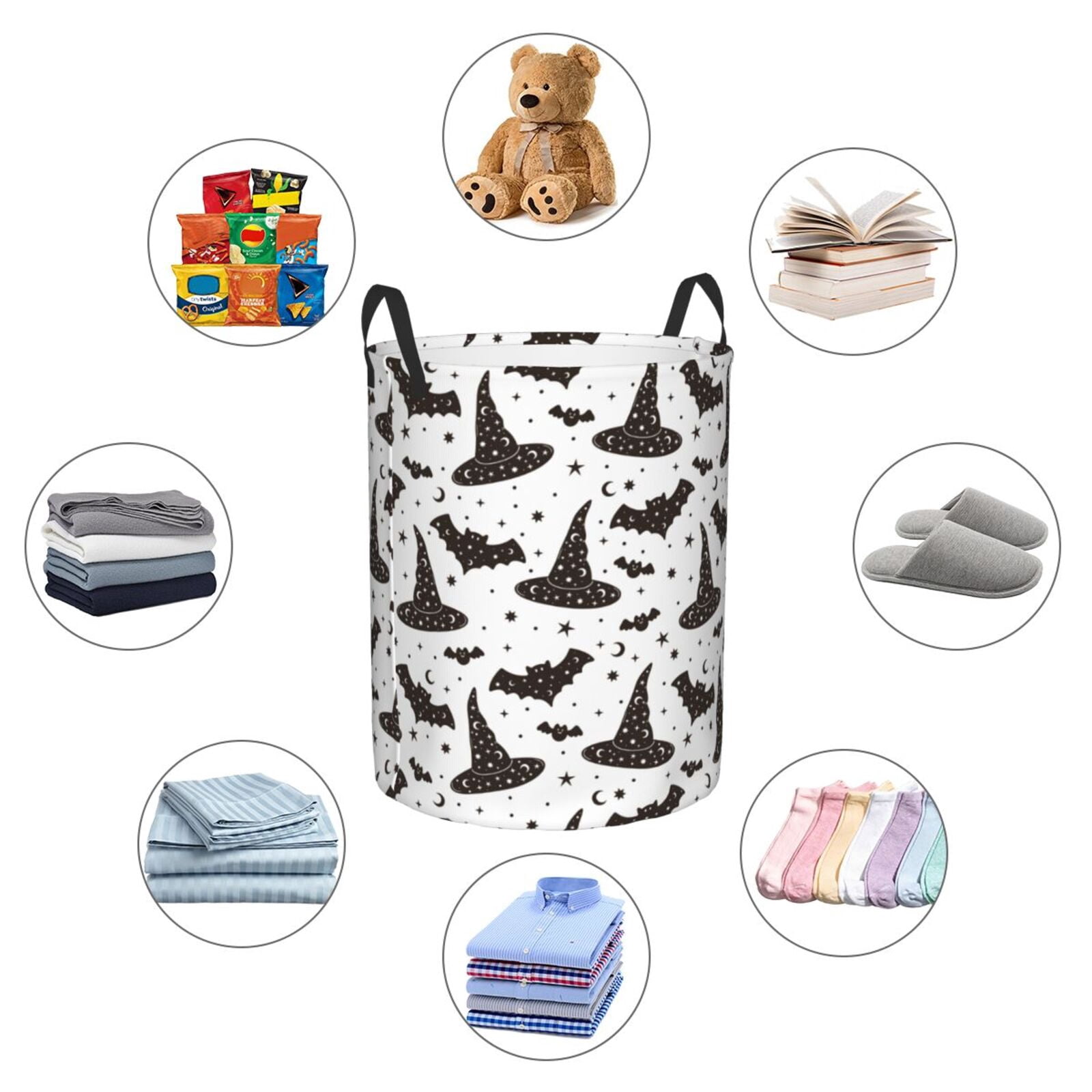 Large Laundry Basket with Handles - cute witch hat bat star Kids Baby Dirty Clothes Laundry Hamper for Bedroom Aesthetic
