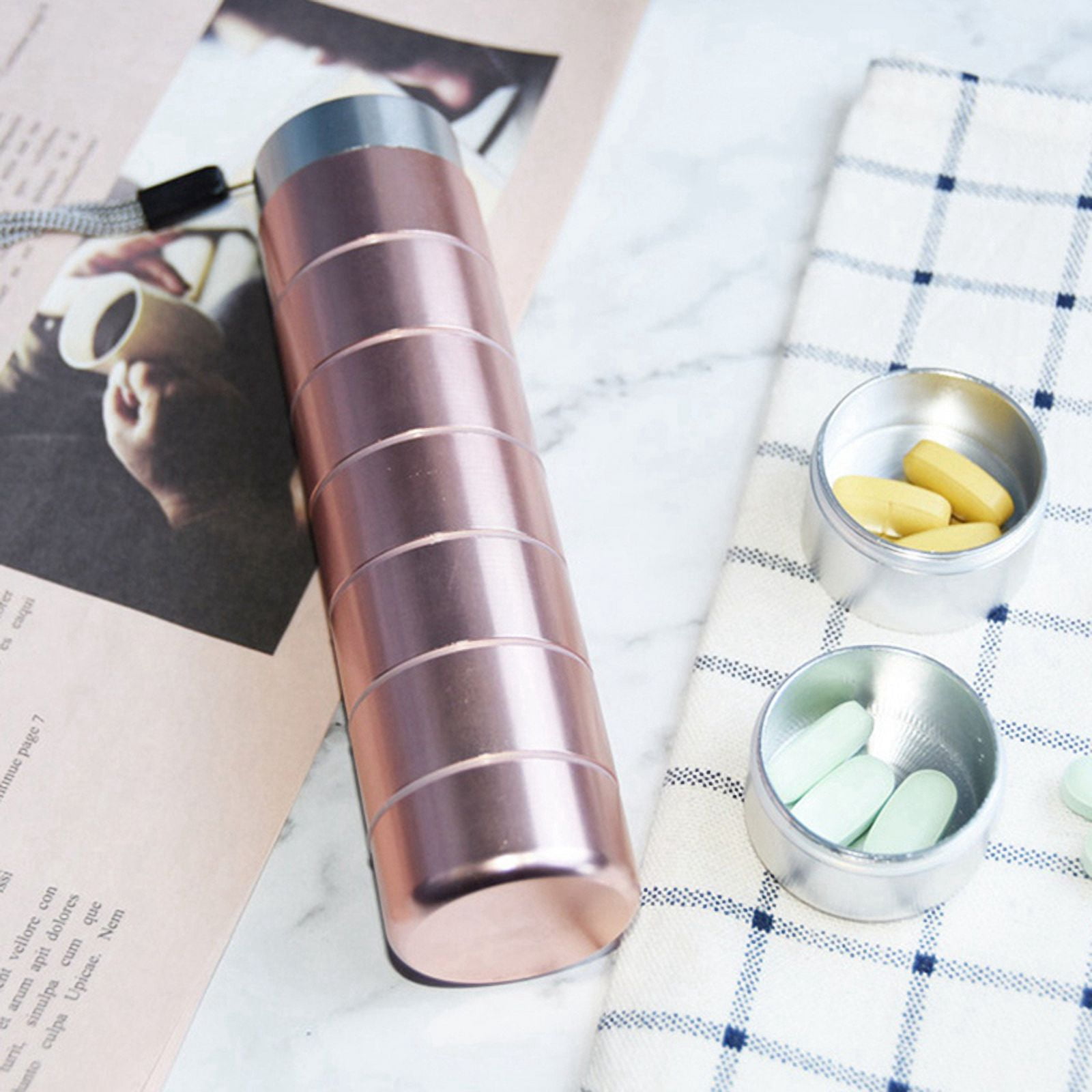 2X Metal Pill Organizer Weekly,Stackable Waterproof Travel Pill Box,Pill Case,7 Day Daily Medicine Organizer Pink