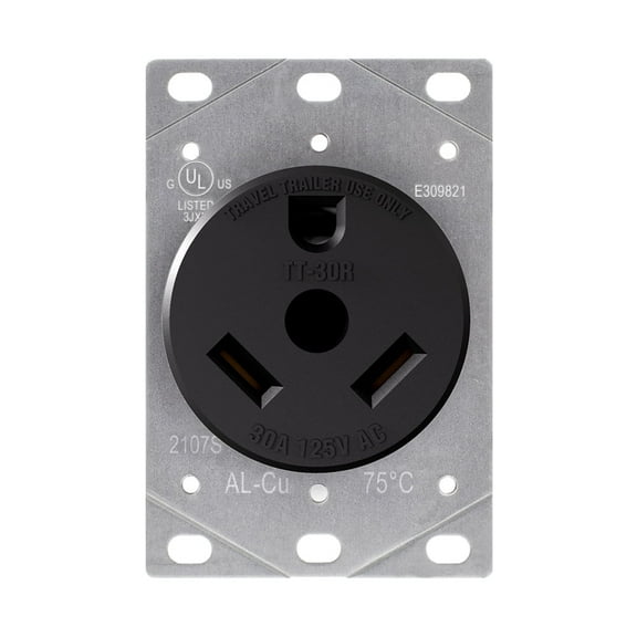 30 Amp 120V, NEMA TT-30R RV Flush Mount Power outlet,Straight Blade Outlet for RV and Electric Vehicles, Black 2107S