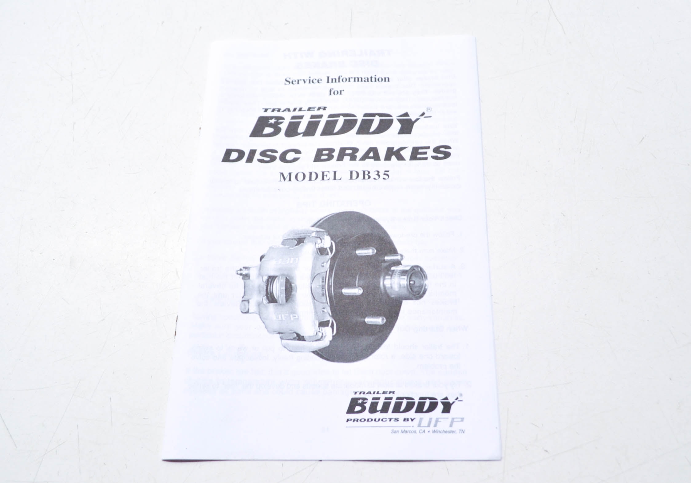Trailer Buddy 33133 Disc Brakes Model DB35 Service Information Booklet