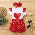 thumbnail image 2 of Mercatoo 3Pcs Baby Girl Clothes Toddler Girl Summer Outfit Ruffled Sleeve Patchwork Romper Polka Dot Shorts with Headband Sets, 2 of 9