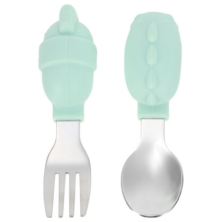 

1Set Useful Baby Feeding Fork Stainless Steel Spoon Infant Training Tableware