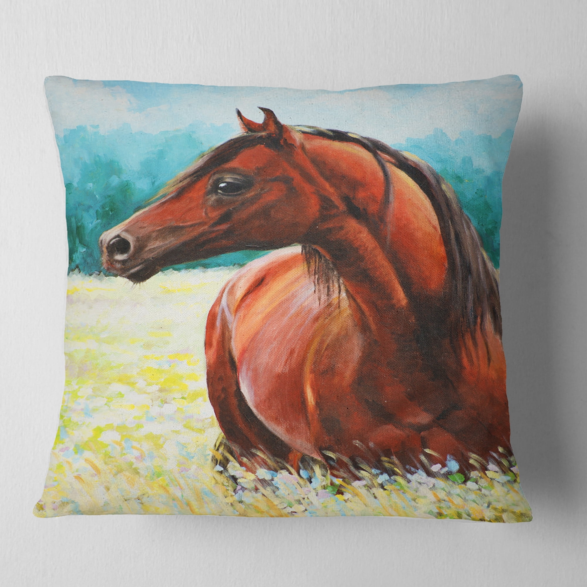Designart Brown Arabian Horse Painting - Abstract Throw Pillow - 18x18