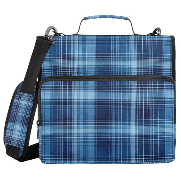 Blue Plaids Binder Bag with Shoulder Strap 3 Ring Zipper Binder File Folder Document Storage