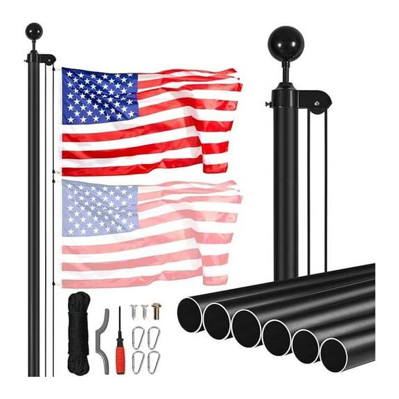 30 Feet Sectional Flagpole Kit, Heavy Duty Aluminum Alloy Flag Poles for Outside House in Ground, 3 Display Modes with 3x5 American Flag, Professional Accessories, Black