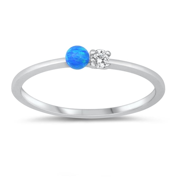 CHOOSE YOUR COLOR White CZ Blue Simulated Opal Traditional Ring .925 Sterling Silver Band Female Size 5