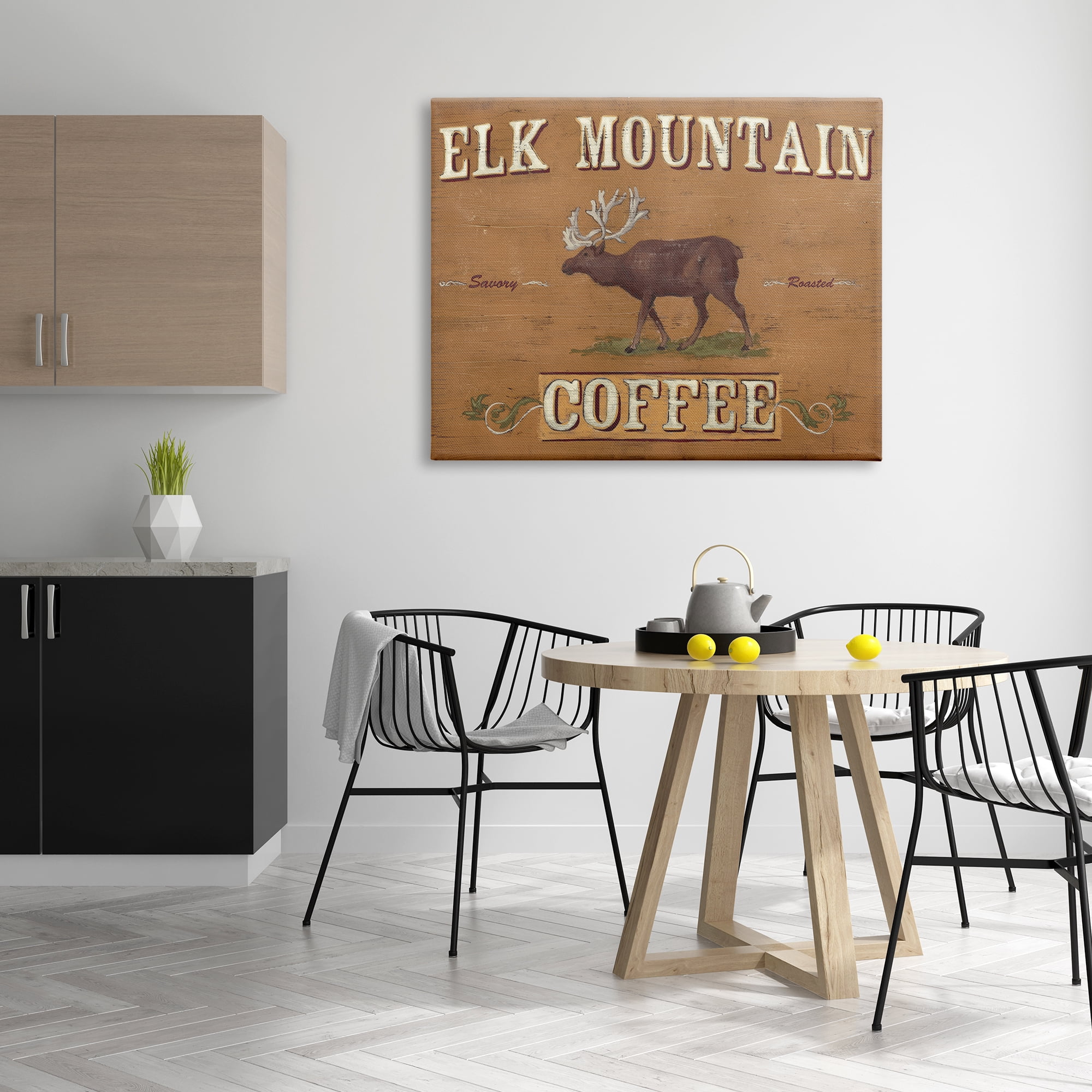 Stupell Industries Antique Elk Mountain Coffee Kitchen Sign Rustic Animal Food & Beverage Painting Gallery Wrapped Canvas Print Wall Art, 36 x 48