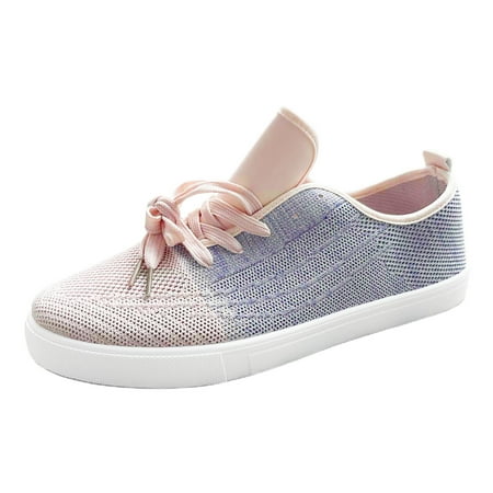 

dmqupv Women Casual Shoes Size 12 Size Round Head Lace Up Fly Weaving Colour Blocking Casual Shoes Womens Dress Casual Shoes Shoes Pink 8.5