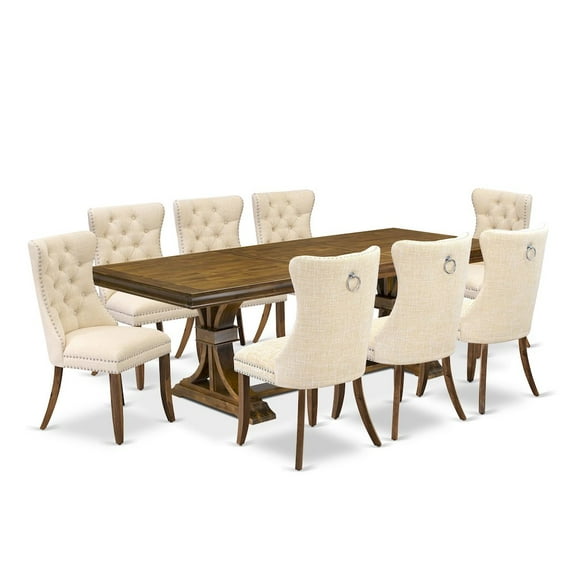 Luxe by East West Furniture 9 Pieces Dining Table Set a Rectangle Table and 8 Linen fabric Dining Chairs