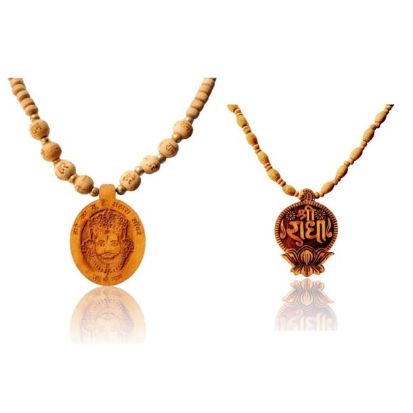 Kamada Combination of Shri KhatuShyam ji round pendant tulsi mala and exquisite Shri KhatuShyam ji lotusTulsi (basil) mala,Spritual Pendant Necklace for Women and Men