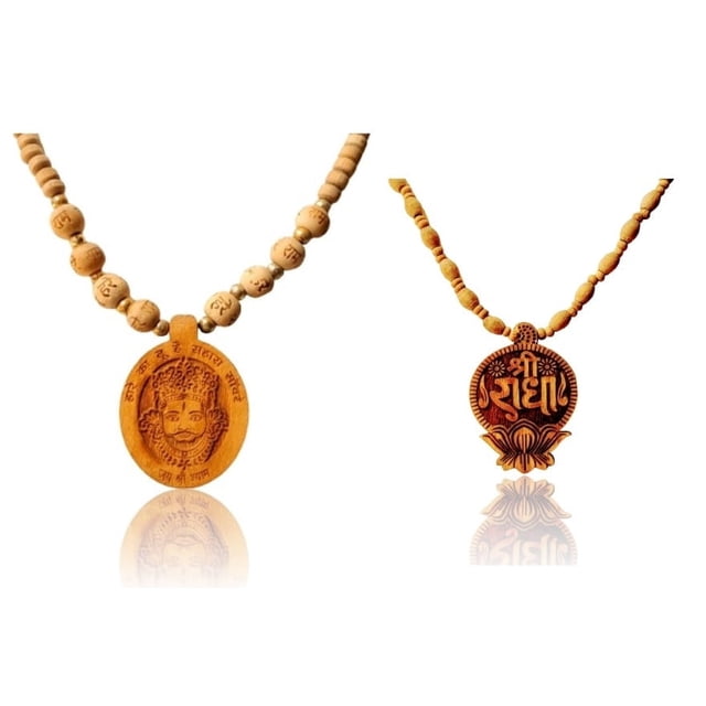 Kamada Combination of Shri KhatuShyam ji round pendant tulsi mala and exquisite Shri KhatuShyam ji lotusTulsi (basil) mala,Spritual Pendant Necklace for Women and Men