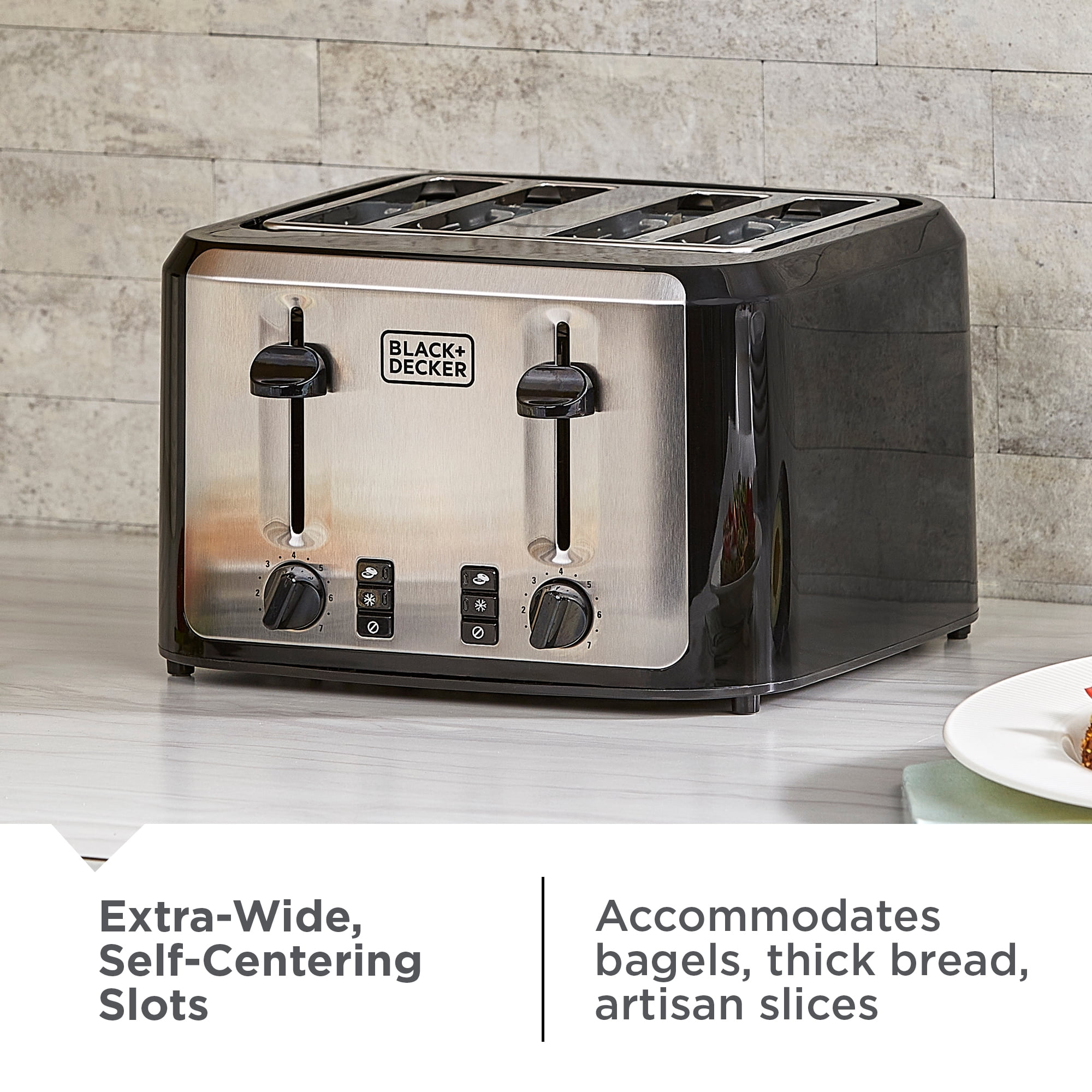 Black+Decker 4-Slice Toaster with Extra-Wide Slots and Drop-Down