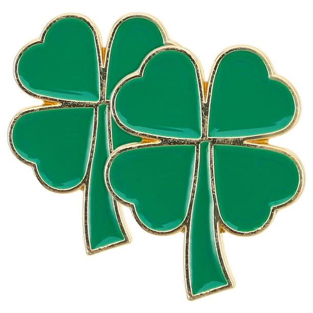Pensos de broche de tramo de 2 piezas Broche de trébol de cuatro hojas para mujeres Pin de la solapa irlandesa afortunada para la fiesta Bedería de cumpleaños Joyas decorativas