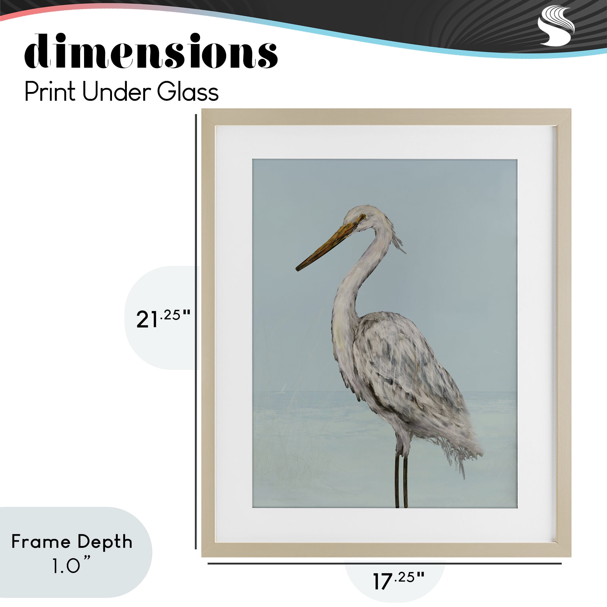 Stupell Industries Coastal Heron Muted Blue Birch Framed Print Under Glass, design by Julie DeRice