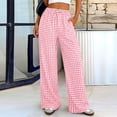 thumbnail image 3 of Yungyresw Gingham Pants Women Elastic Drawstring Waist Lightweight Casual Pants Straight Wide Leg Plaid Lounge Trousers Pink L, 3 of 7