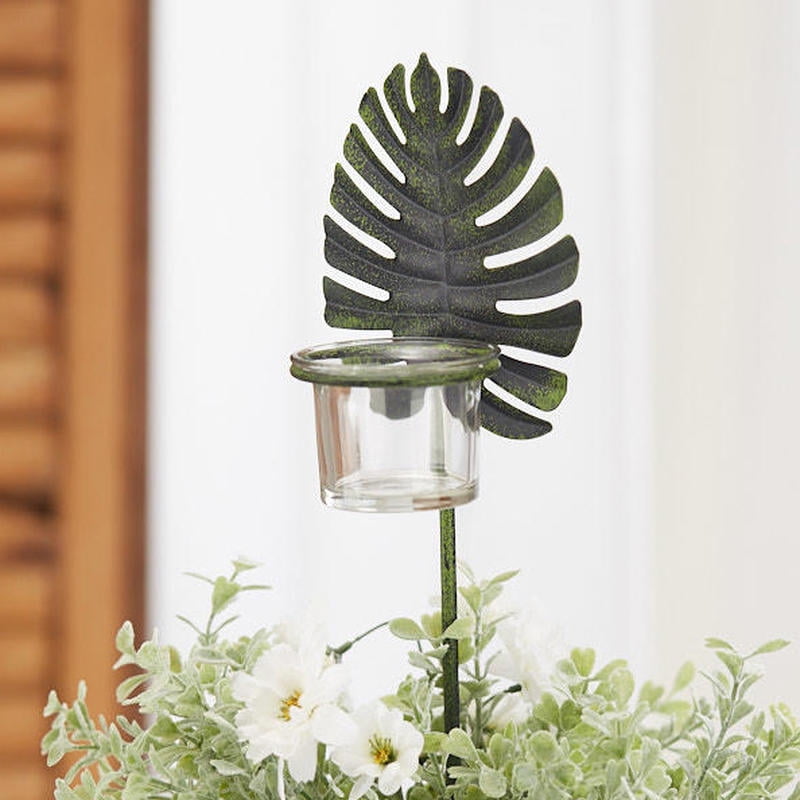 Monstera Leaf Candle Holder Stake 21167 Com Monstera Leaf Candle Holder Stake 21167, Outdoor Candle Holder Stakes