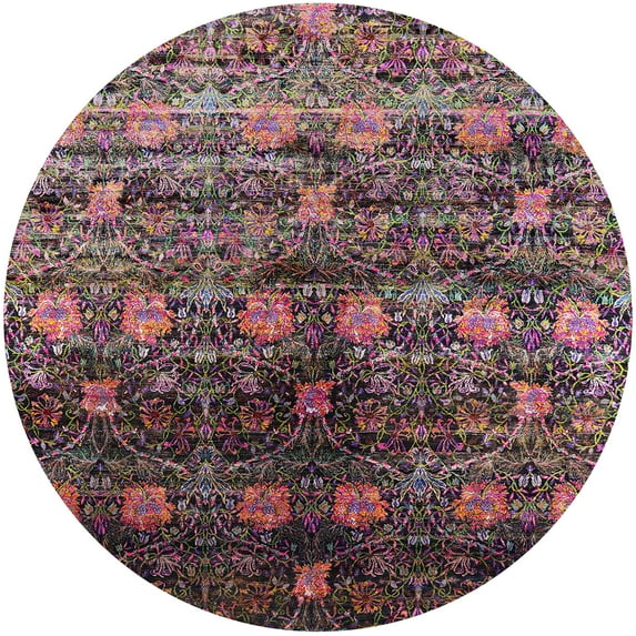 Ahgly Company Machine Washable Indoor Round Industrial Modern Purple Lily Purple Area Rugs, 4' Round