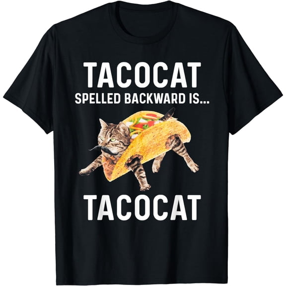 Funny Tacocat Palindrome Graphic Tee Retro Mustache Cat Taco Humor T-Shirt for Men Women