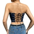 thumbnail image 3 of Women‘s Strapless Tube Top Patchwork Denim Chest Wrap Vest Bandage Backless Bandeau Streetwear, 3 of 6