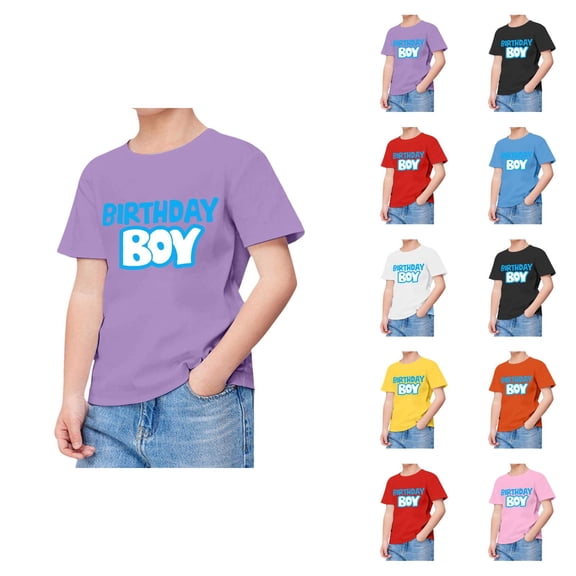 Boys T-shirts Birthday Party Apparel Youth Kids Short Sleeve Graphic Print T-Shirt Happy Birthday Theme Tops Trendy Fashion Present for Teen Boys