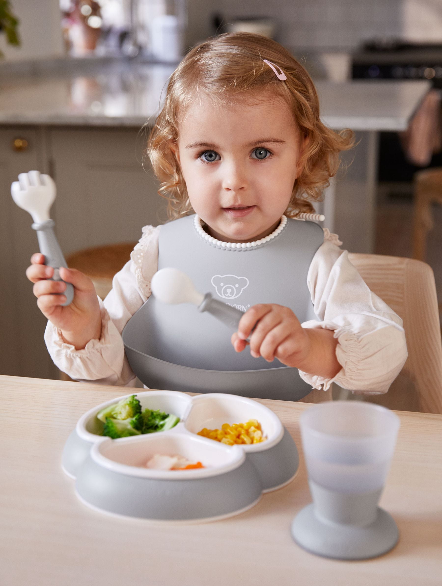 BabyBjorn 2-Piece Gray Baby Spoon & Fork