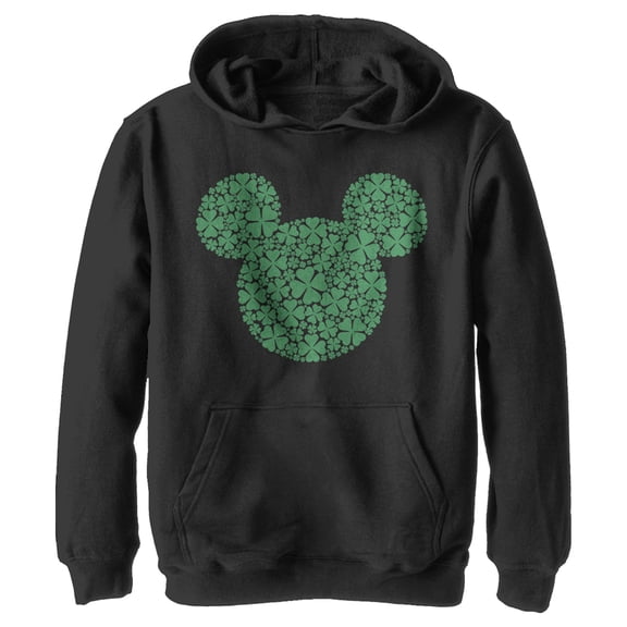 Boy's Mickey & Friends Mickey Mouse Clover Silhouette Pull Over Hoodie Black X Large