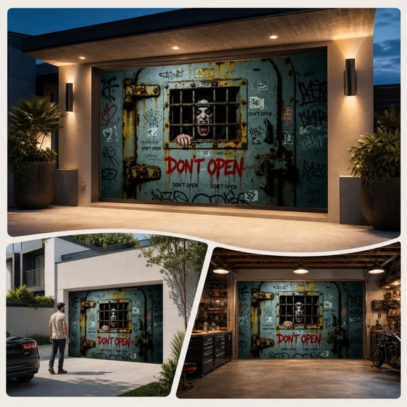 PSVFUJZ Halloween Garage Door Cover, Spooky Prison, Hanging Backdrop Door Cover Large Spooky Decorations Scary Backdrop Banner for Outdoor Indoor Yard Holiday Party Wall, 157x71 Inch