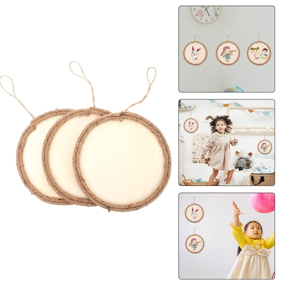 LOLIPPYY 3Pcs Natural Wood Round 20CM Photo Frames Blank Picture Display