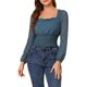 thumbnail image 1 of Blusa semitransparente de puntos suizos con cuello de volantes para mujer INSPIRE CHIC, color azul, talla S, 1 of 6