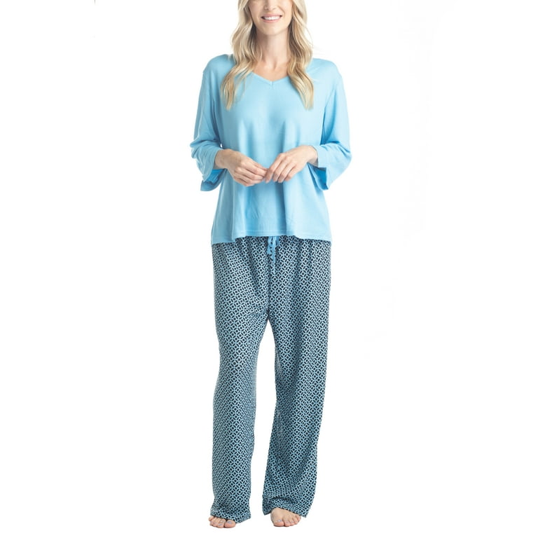 Hanes Women s Butter Knit 3 4 V Neck Sleep Top and Pajama Pant