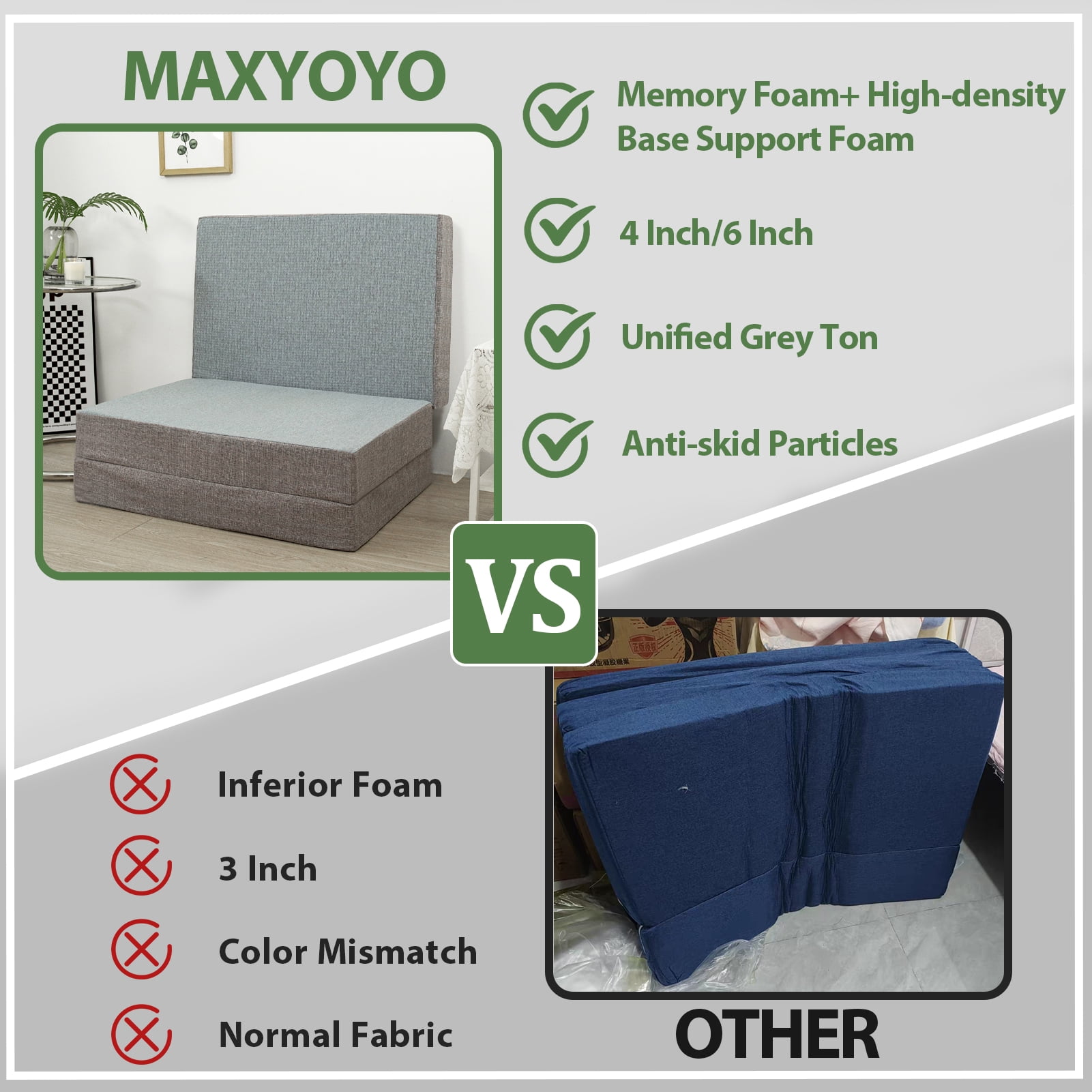 MAXYOYO 6 Inch Foldable Mattress Full Foam Trifold Camping Mattress Portable Floor Mattress