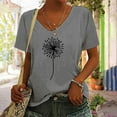 thumbnail image 2 of Summer Savings! Zpanxa Womens Dandelion Graphic T Shirt Casual V-Neck Short Sleeve Print Pullover Tops Loose Comfy Vintage Tee Shirts Gray L, 2 of 5