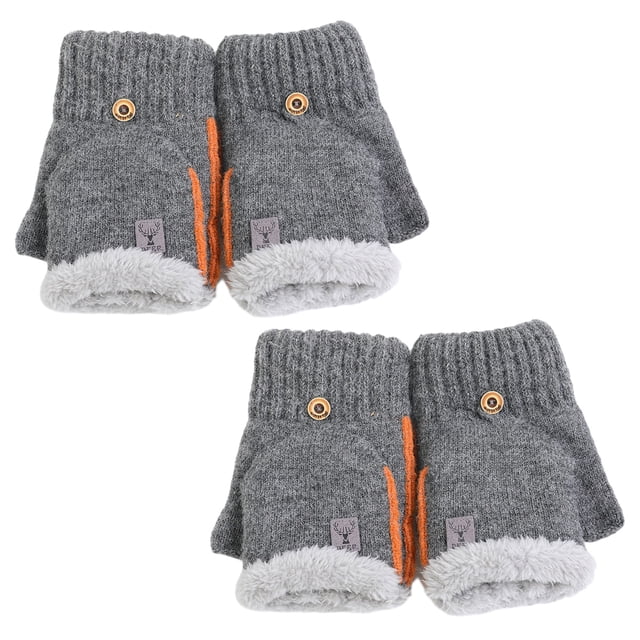 2 guantes de invierno con solapa de medio dedo, tejidos, con dedos permeables, gruesos, acolchados y cálidos, con dedos expuestos 738
