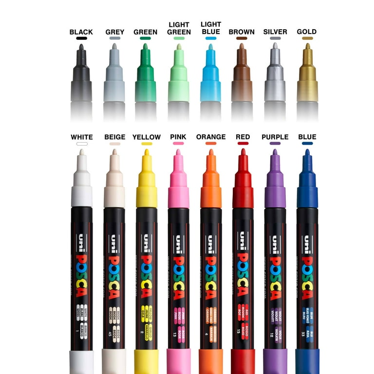 POSCA 16-Color Metallic Paint Marker Set, Fine Bullet Tip, PC-3M