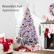 Best Choice Products 4.5ft Pre-Lit Christmas Pine Tree w/ Flocked Branches 200 Multicolored or Warm-White Light Modes