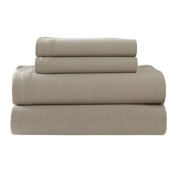 Queen Size Jersey Knit Fabric Bed Sheet Set with Deep Pockets Stone
