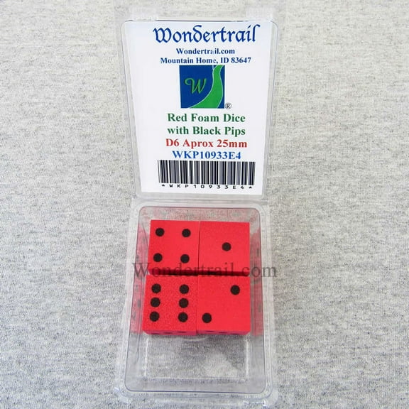 Red Foam Dice with Black Dots D6 25mm (1in) Pack of 4 Wondertrail