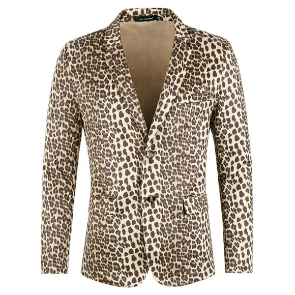 BLAZER DE FIESTA PARA HOMBRES INSPIRE CHIC IMPRESIÓN DE ANIMAL SOLAPA CON MUESCA CHAQUETA LIGERA 2XL Marrón