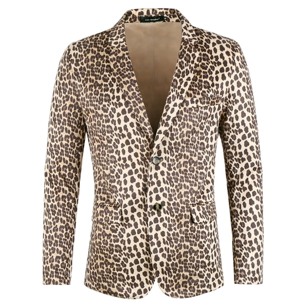 BLAZER DE FIESTA PARA HOMBRES INSPIRE CHIC IMPRESIÓN DE ANIMAL SOLAPA CON MUESCA CHAQUETA LIGERA 2XL Marrón