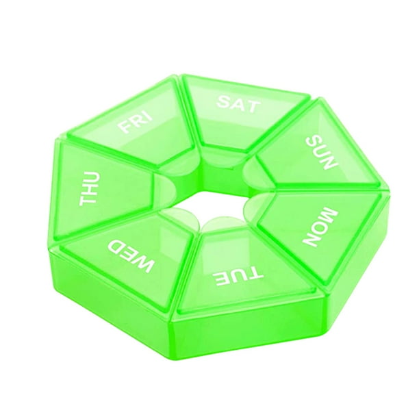 Kearding Paquete de 2 pastilleros, 7 rejillas de almacenamiento, pastillas diarias, tableta, dispensador de dulces, caja organizadora portátil de viaje Almacenamiento y organización del hogar Verde Kearding HA003873-04
